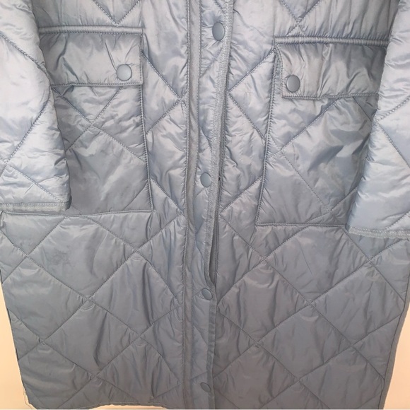 Zara Blue Quilted Puffer Coat Longline - Picture 10 of 11